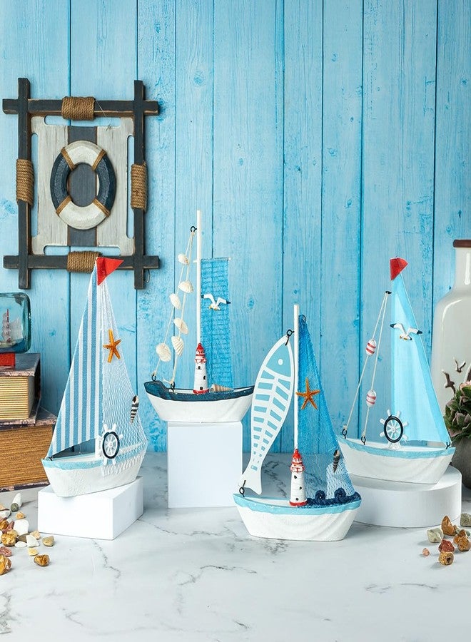 EAZYWAGON Wooden Decorative Sailboat Nautical Model Showpiece - 15x4x22 cm | Miniature Sailing Boat Showpiece for Home Decor, Living Room, Office & Table Desk Decoration | Light Blue Border-Big Fish - Image 5